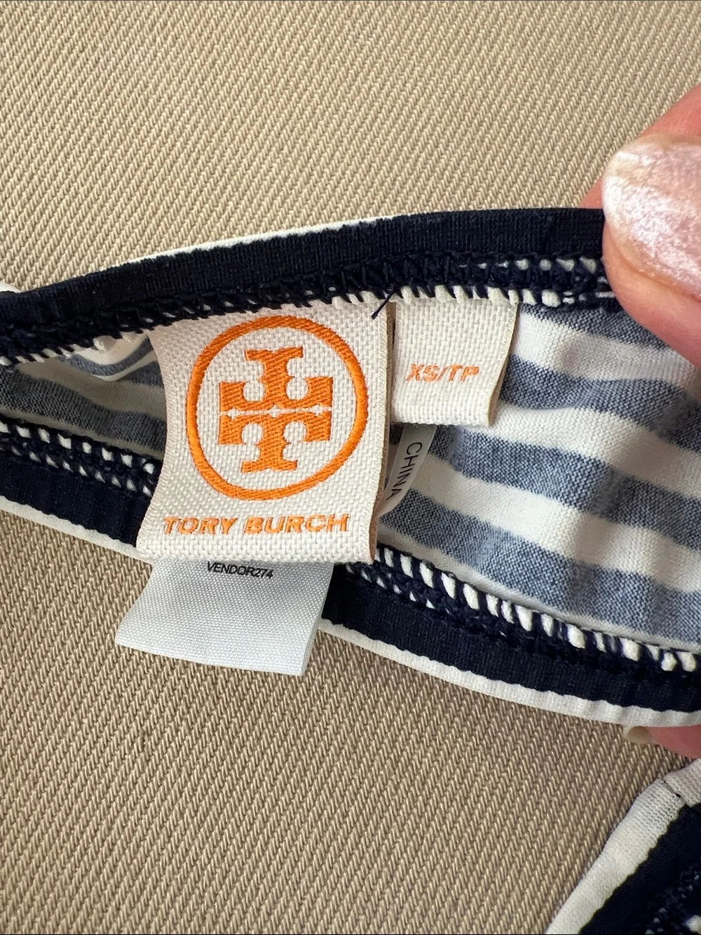 Tory Burch Striped Navy and White Halter Bikini Top